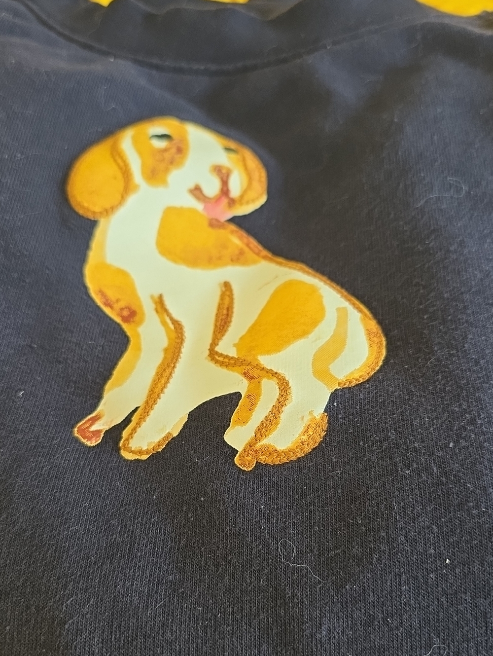 Talbots Black Tee with Yellow and White Puppy Graphic